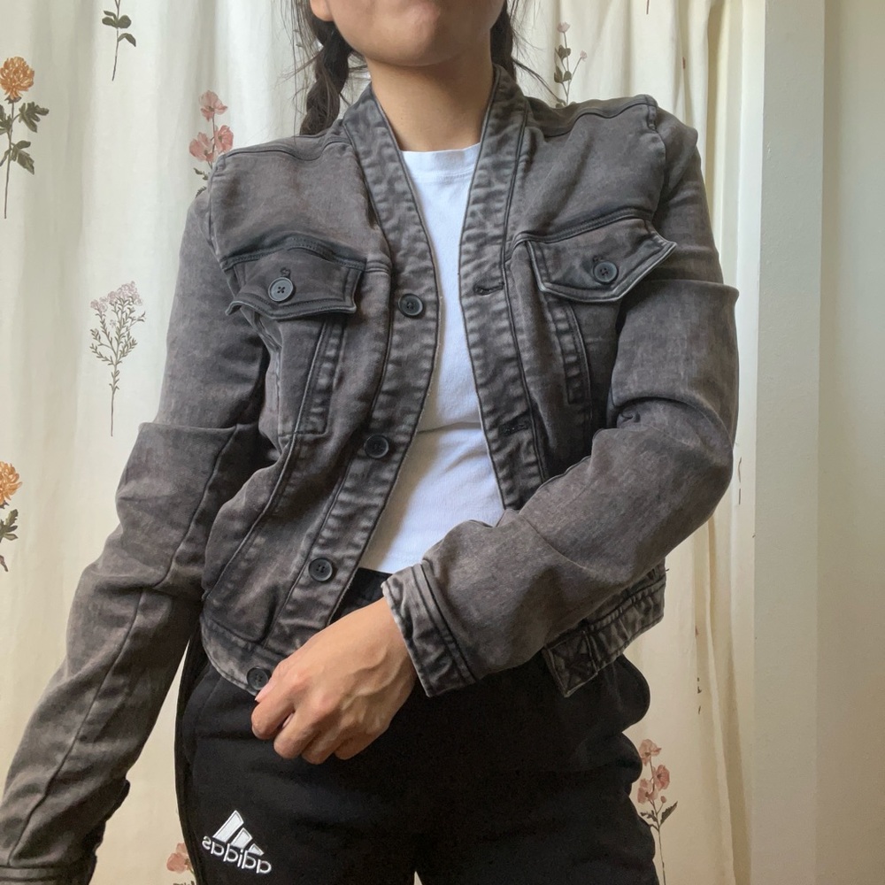 Anthropologie Grey Stonewashed Crop Denim Jacket